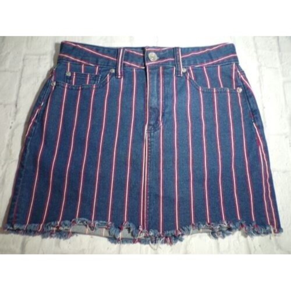 American Eagle Womens Skirt Hi Rise Mini Stretch Size 4 Blue Red White Stripe